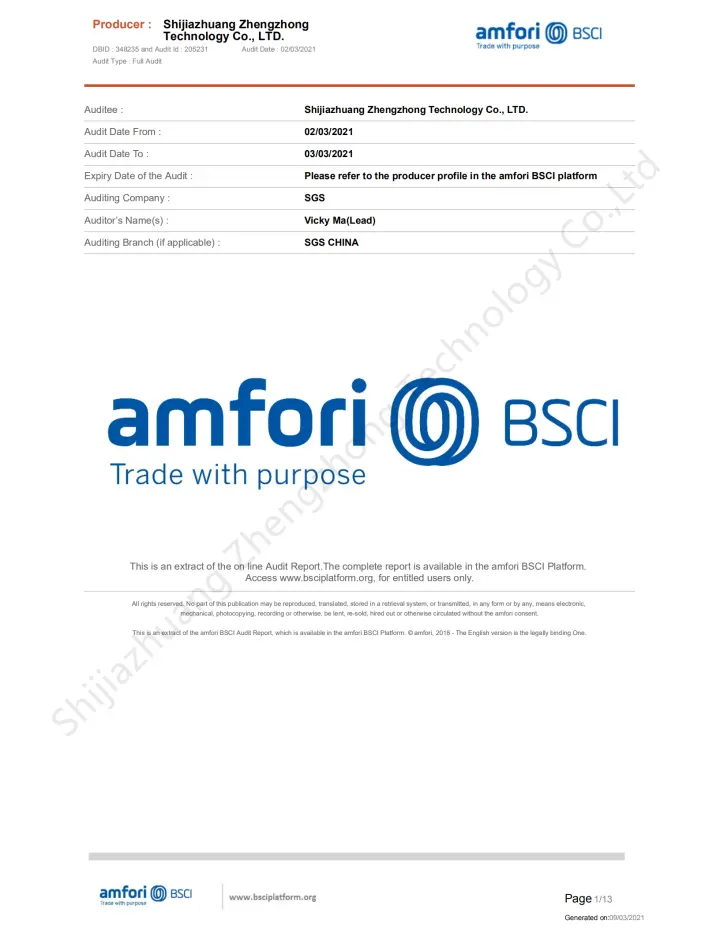 Center Enamel BSCI audit certificate for industrial tank manufacturer buyer review